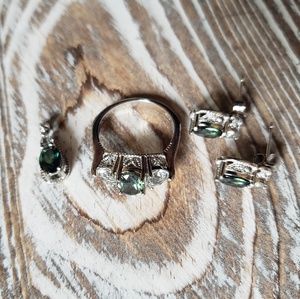 Sterling Silver green stone ring, pendant, earring